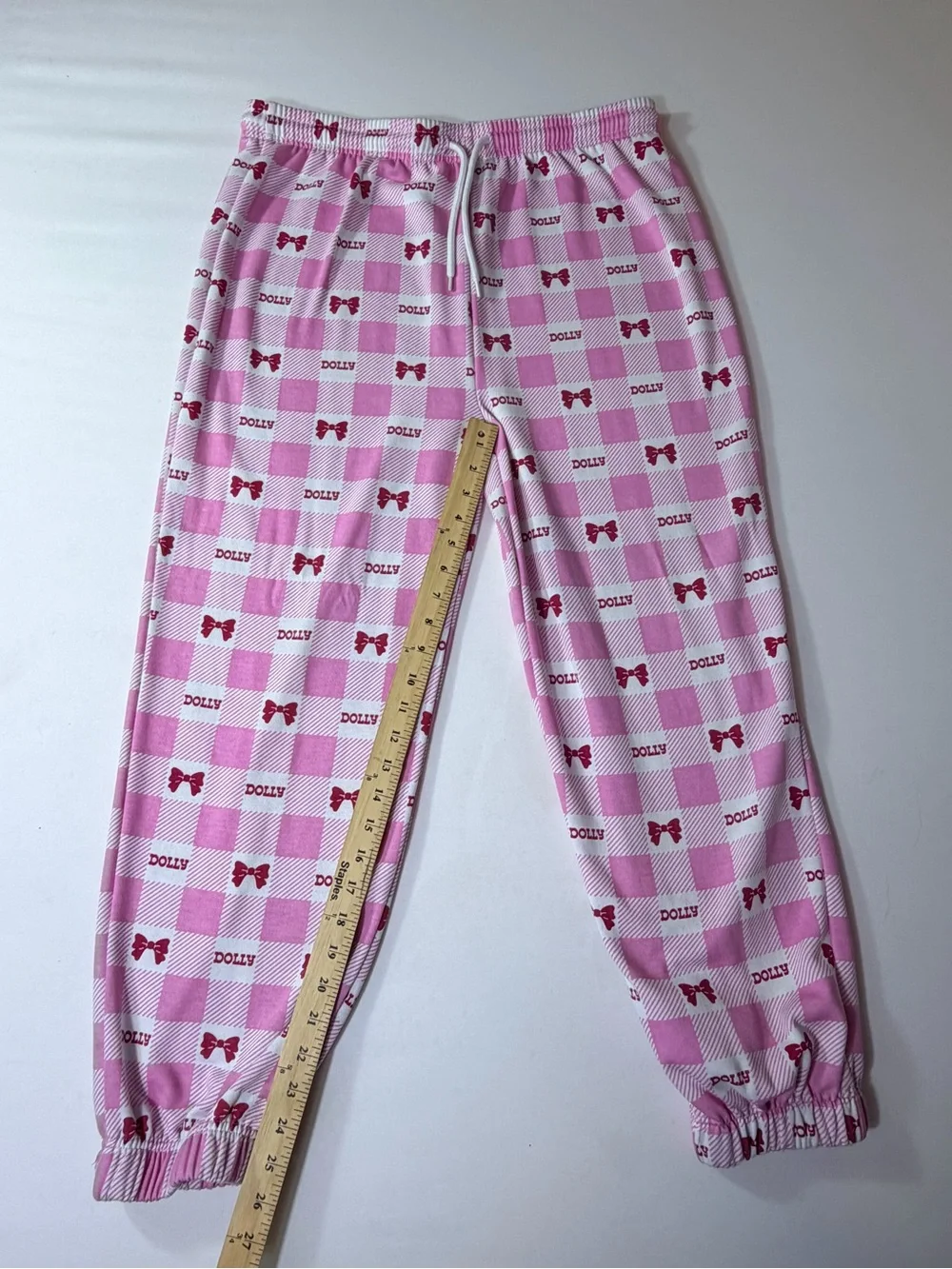 Dolly Pink Gingham Bow Pajama Pants Drawstring Fleece Women’s XXL Runs Small